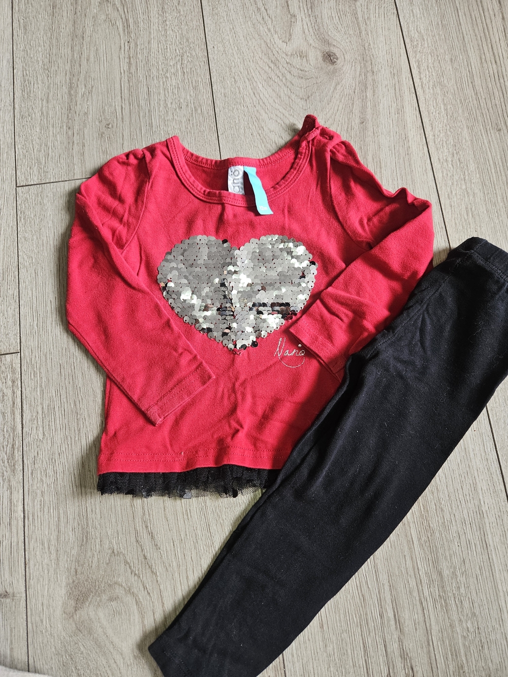 Nano Girls Hot Pink Long-Sleeve Top with Silver Sequin Heart 12M